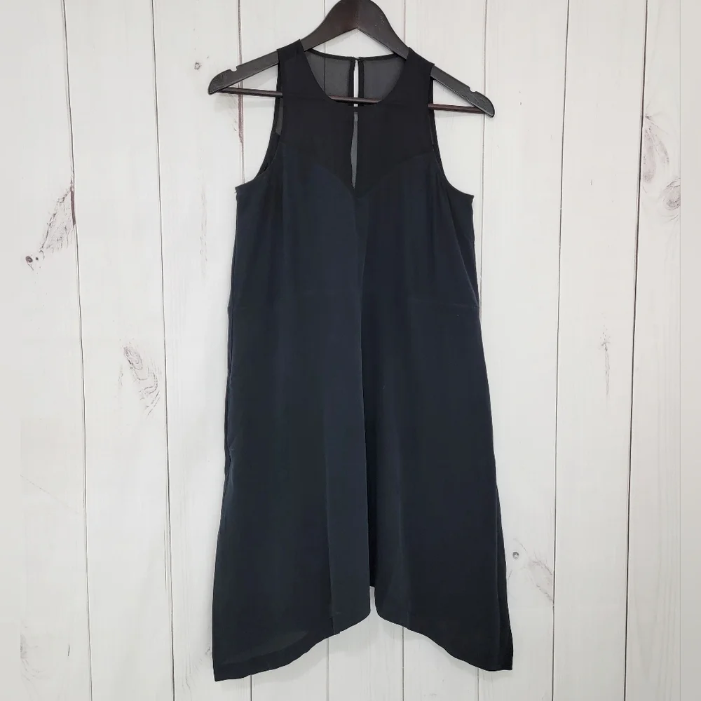 Madewell Silk Sleeveless Sharkbite Hem Black Dress with Pockets